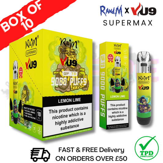 Lemon Lime RandM 9K SuperMAX 9000 Puff Bar R and M Pack Of 10