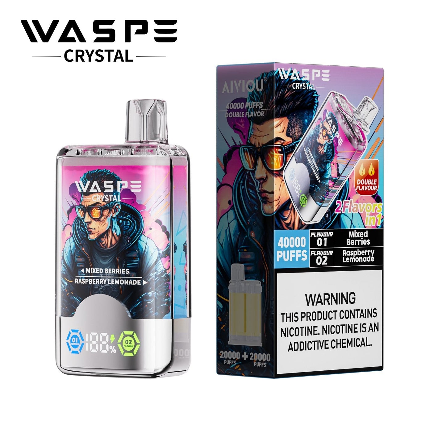 Waspe Crystal 40K Puffs Disposable Vape – Dual Flavors,Dual Mesh Coils,Smart LED Display