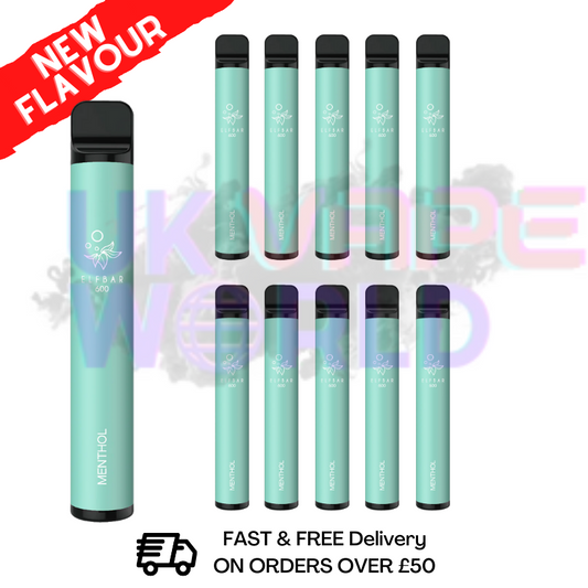 Elf Bar 600puff - Menthol Flavour Box of 10(2% Nicotine)550mah Battery capacity