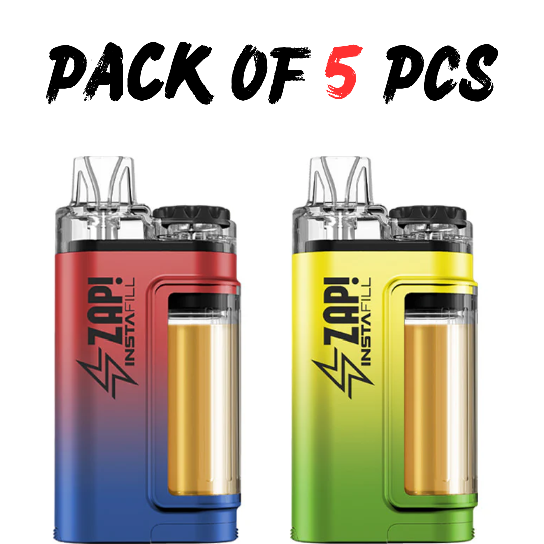 Pack of 5pc  ZAP INSTAFILL DISPOSABLE VAPE KIT 20 mg 3500 PUFF with 10 ml Pre-Filled Eliquid. TPD UK