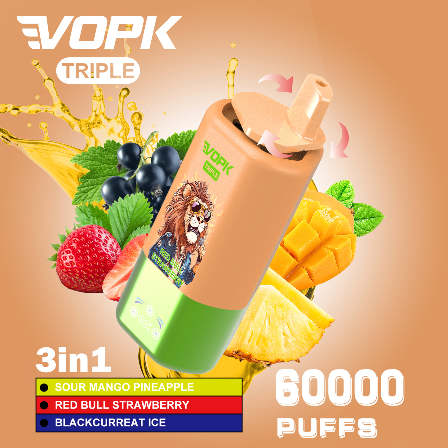 Vopk Triple 60000 60k Puffs 3 in 1 Flavors Disposable Vape with Smart Screen