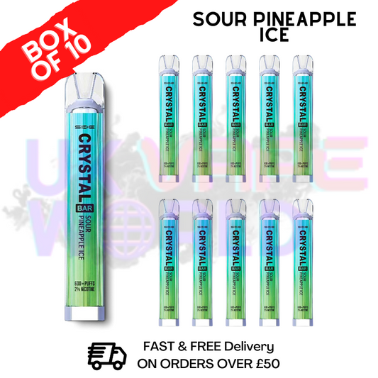 Sour Pineapple ICE - Crystal Bar Puffs 600 SKE Box Of 10 - £26.99