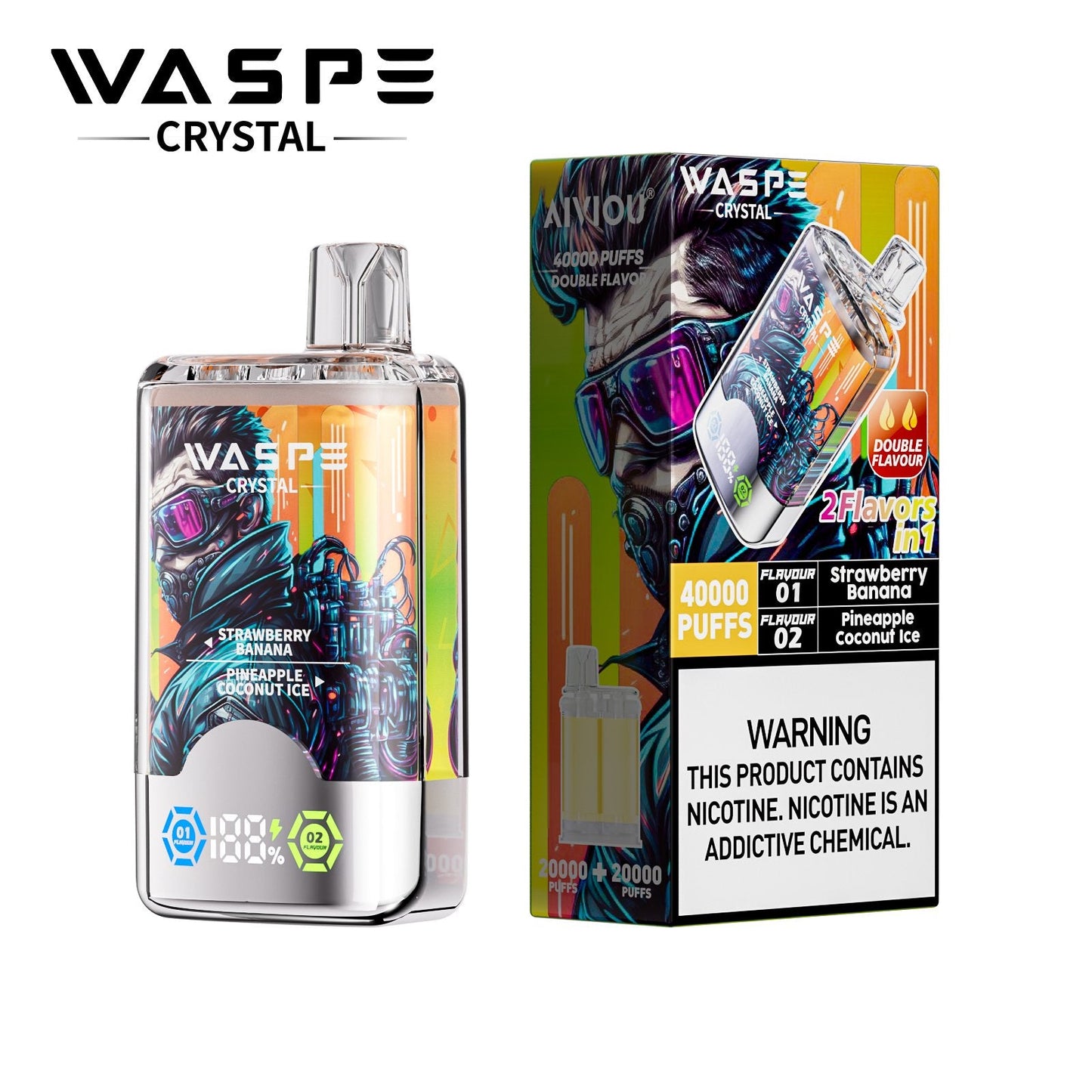 Waspe Crystal 40K Puffs Disposable Vape – Dual Flavors,Dual Mesh Coils,Smart LED Display
