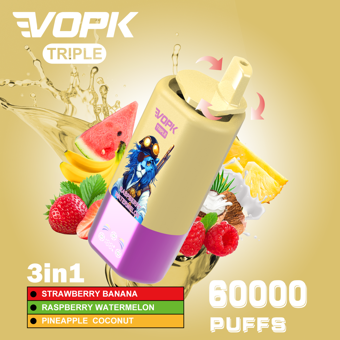 Vopk Triple 60000 60k Puffs 3 in 1 Flavors Disposable Vape with Smart Screen