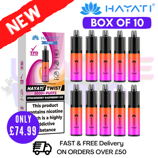 Strawberry Raspberry Ice Hayati Twist 5000 Puff 5K Box Of 10