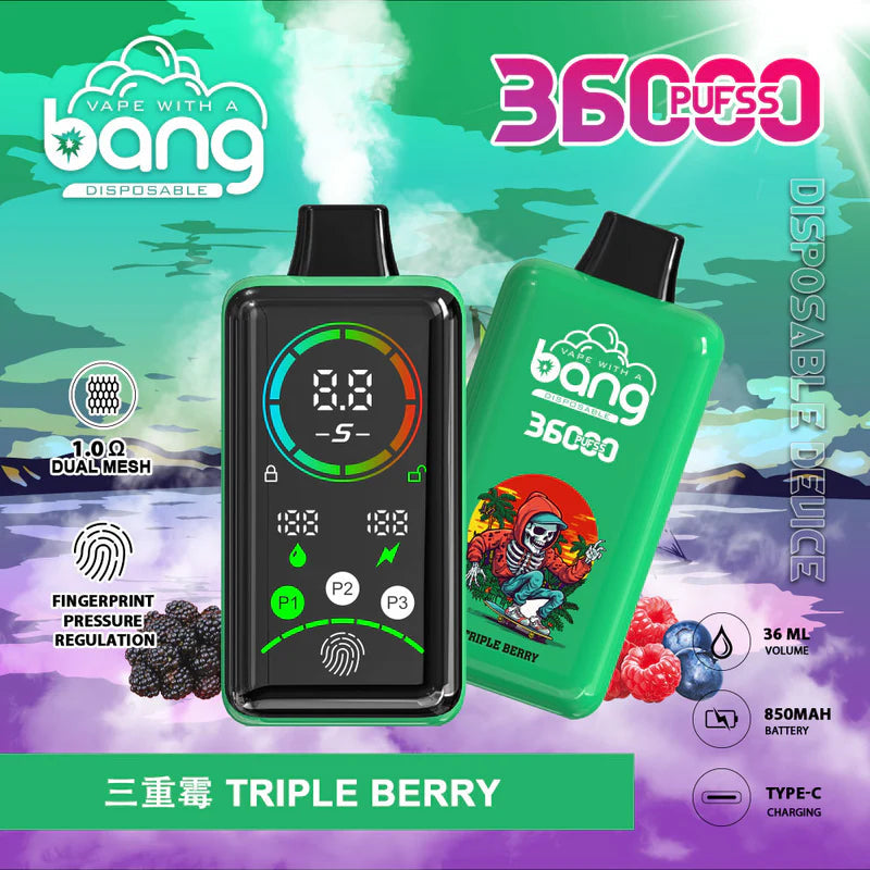 Bang 36000 Power Disposable Vape – 850mAh Battery, 36mL E-Liquid, 0% to 5% Nicotine Options 12 Flavors