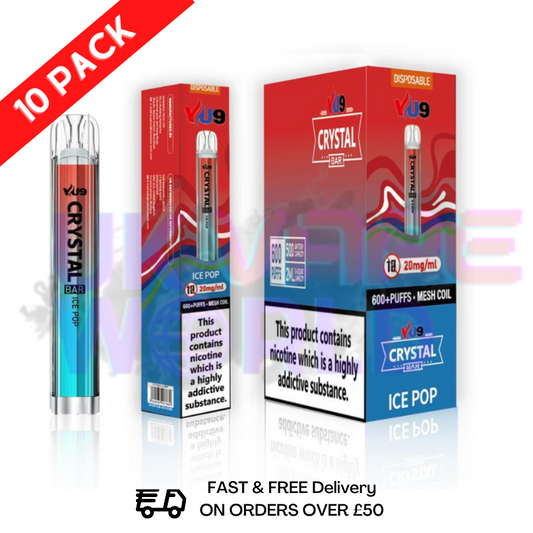 Box Of 10 - ICE POP Crystal VU9 600 Puffs