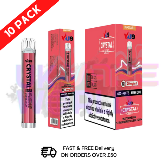 Watermelon Strawberry Bubblegum - Crystal Bar Puffs 600 VU9 Box Of 10