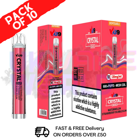 Watermelon Strawberry Bubblegum - Crystal Bar Puffs 600 VU9 Box Of 10