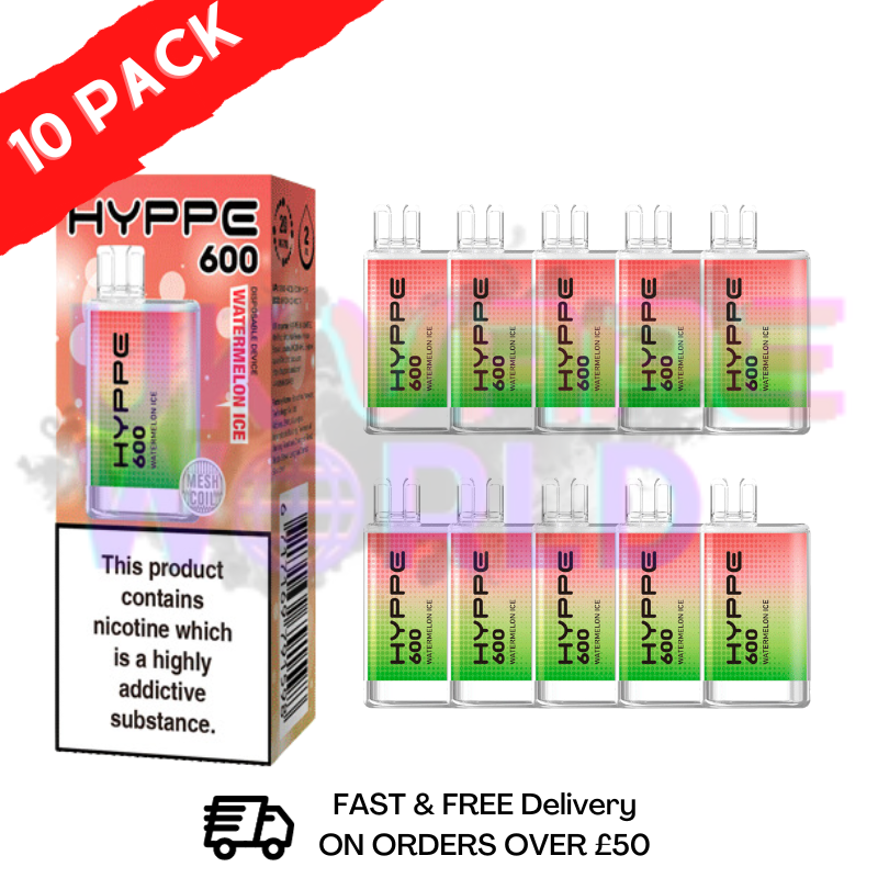 Watermelon ICE HYPPE BAR Puffs 600 Pack Of 10 Disposable Bars