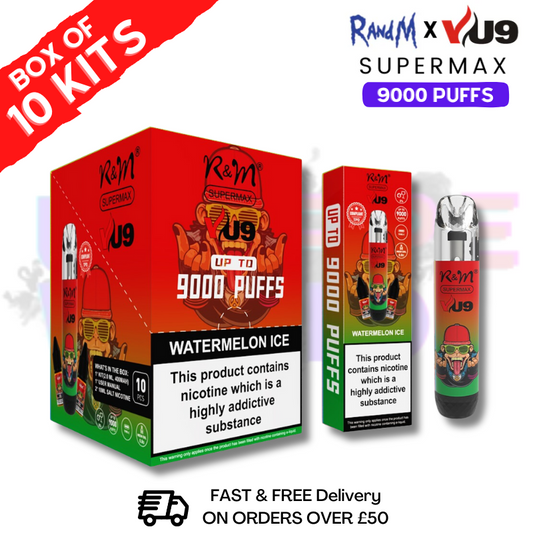 Watermelon Ice RandM 9K SuperMAX 9000 Puff Bar R and M Pack Of 10