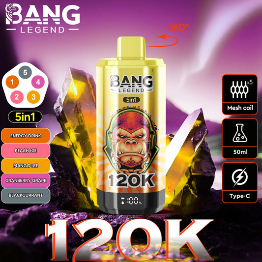 Bang Legend 120K β The Ultimate 5-in-1 Disposable Vape | 120,000 Puffs | Adjustable Triple Flavors | Nebula Burst