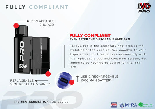 IVG PRO 12 Rechargeable Disposable Vape Kit 10000 Puffs 20mg E-Cig POD Kit TPD