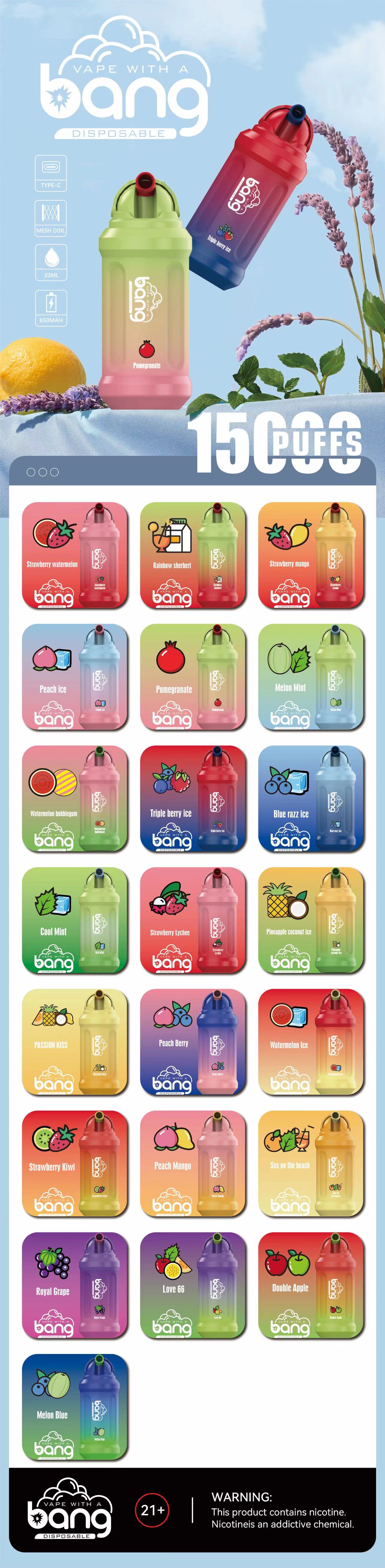 BANG 15000 Puffs 25 - Bang 15000 Puffs 5% Low Nicotine 23ML 600mAh Rechargeable Bulk Buy Disposable Best Vapes Pen Wholesale 16 Flavors