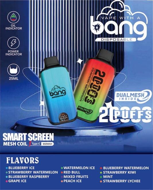 Bang 20000 Puffs LED Display Disposable Vape Bang King Double Crystal 20000 Puffs Vape 20K Disposable Vape Pen E Cigarette Prefilled 25ml 650mAh
