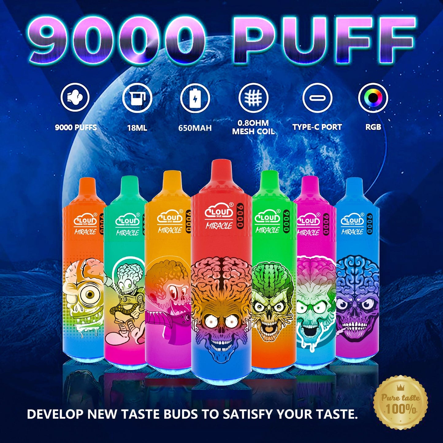 Cloud Multi Flavor 9000 Puffs 5% Rechargeable Cigarettes Vapor Electronic Vapes Pen 18ml for Cigarettes Lovers