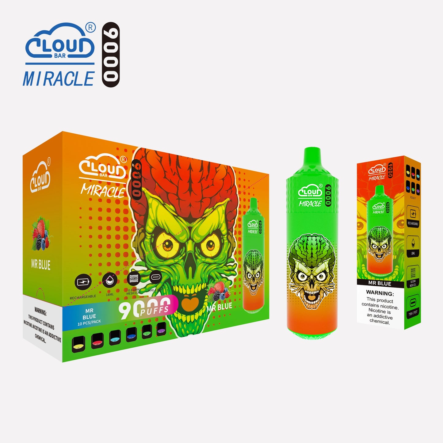 Cloud Multi Flavor 9000 Puffs 5% Rechargeable Cigarettes Vapor Electronic Vapes Pen 18ml for Cigarettes Lovers