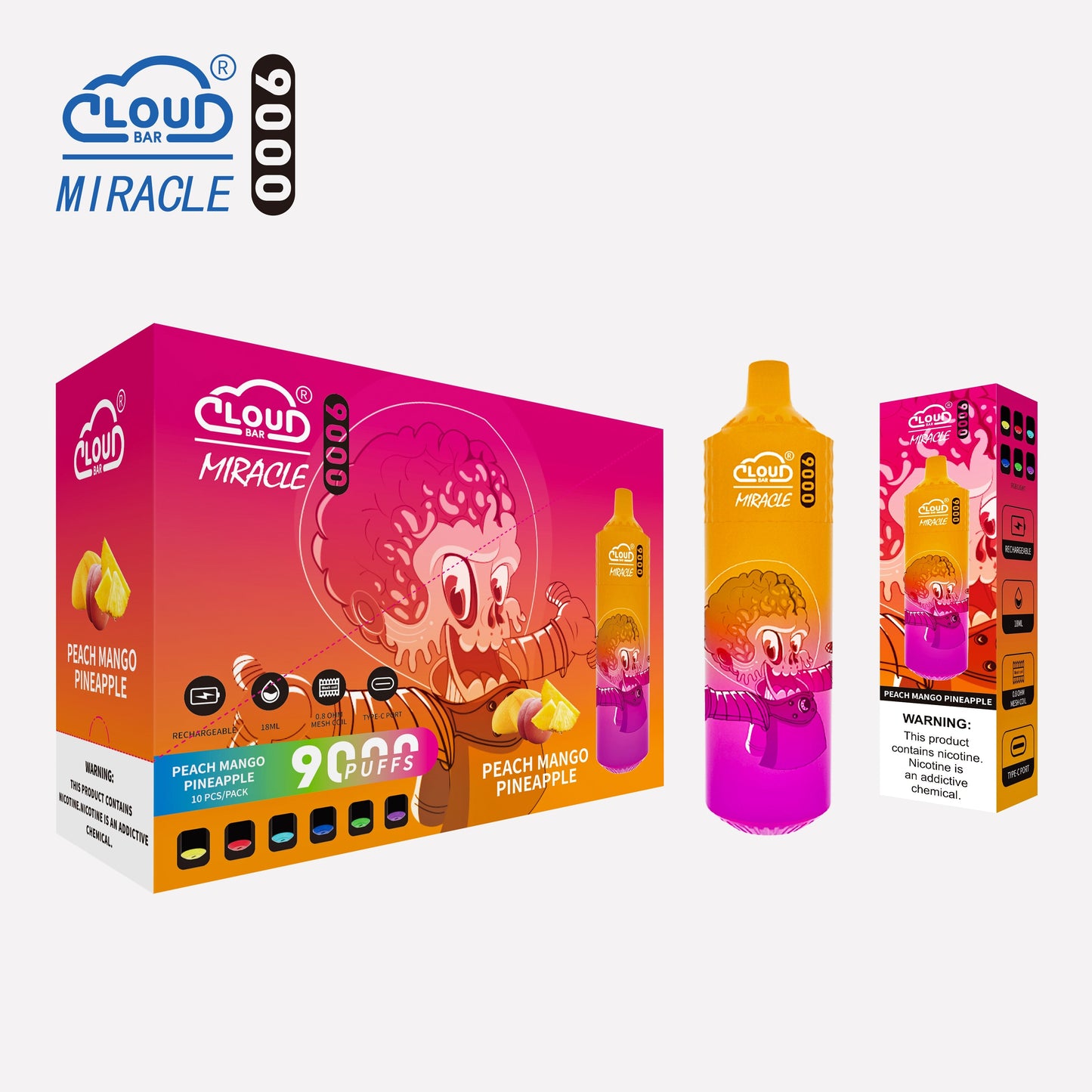 Cloud Multi Flavor 9000 Puffs 5% Rechargeable Cigarettes Vapor Electronic Vapes Pen 18ml for Cigarettes Lovers
