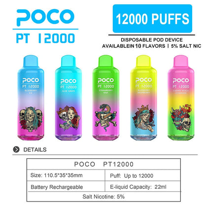 Poco Pt12000 Puffs 12000 Puffs Cigarettes Disposable Vape Puff 12k Smoking Vapers In Eu Warehouse-650mAh Battery,22ml E-liquid, Multiple Nicotine 10 Flavors