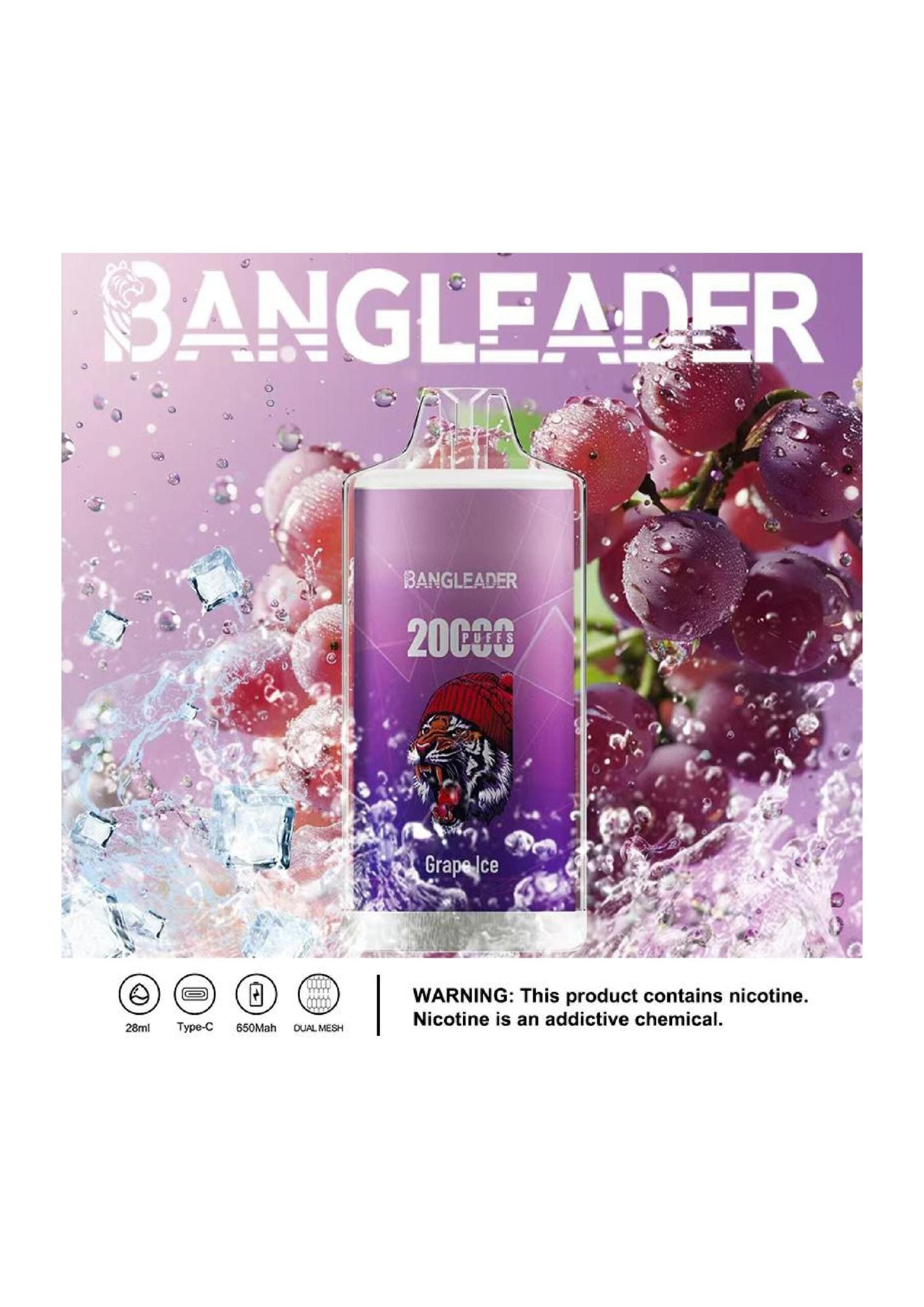 Bang Leader 20000 Puffs Disposable Vape(0% to 5% Nicotine) - 28ml E-Liquid, 650mAh Battery,Summer 12 Flavors
