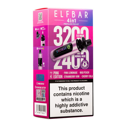 Elf Bar 3200 & 2400 Puff (4 in 1) Prefilled Pod Kit 20mg Nicotine 8ml E-Liquid Capacity 1500mAh Battery 16 Fruit Edition