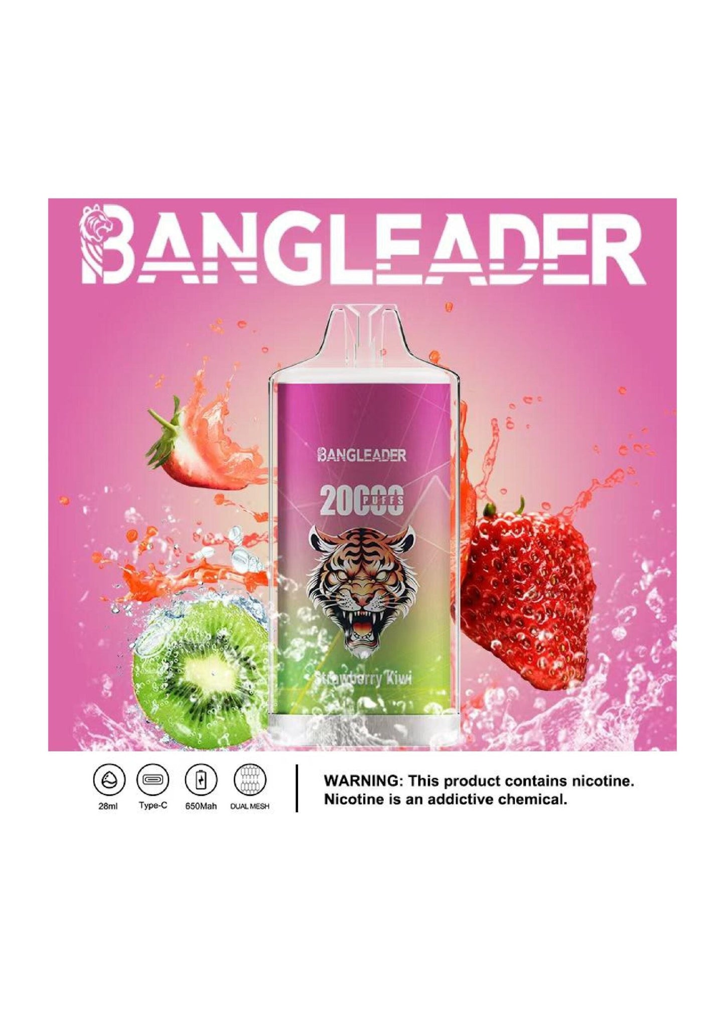 Bang Leader 20000 Puffs Disposable Vape(0% to 5% Nicotine) - 28ml E-Liquid, 650mAh Battery,Summer 12 Flavors