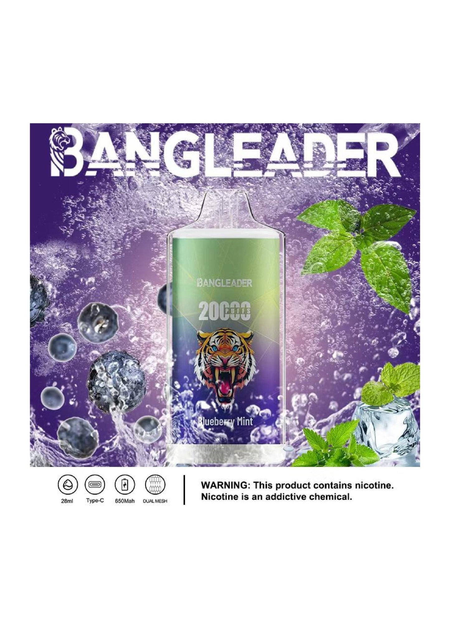 Bang Leader 20000 Puffs Disposable Vape(0% to 5% Nicotine) - 28ml E-Liquid, 650mAh Battery,Summer 12 Flavors