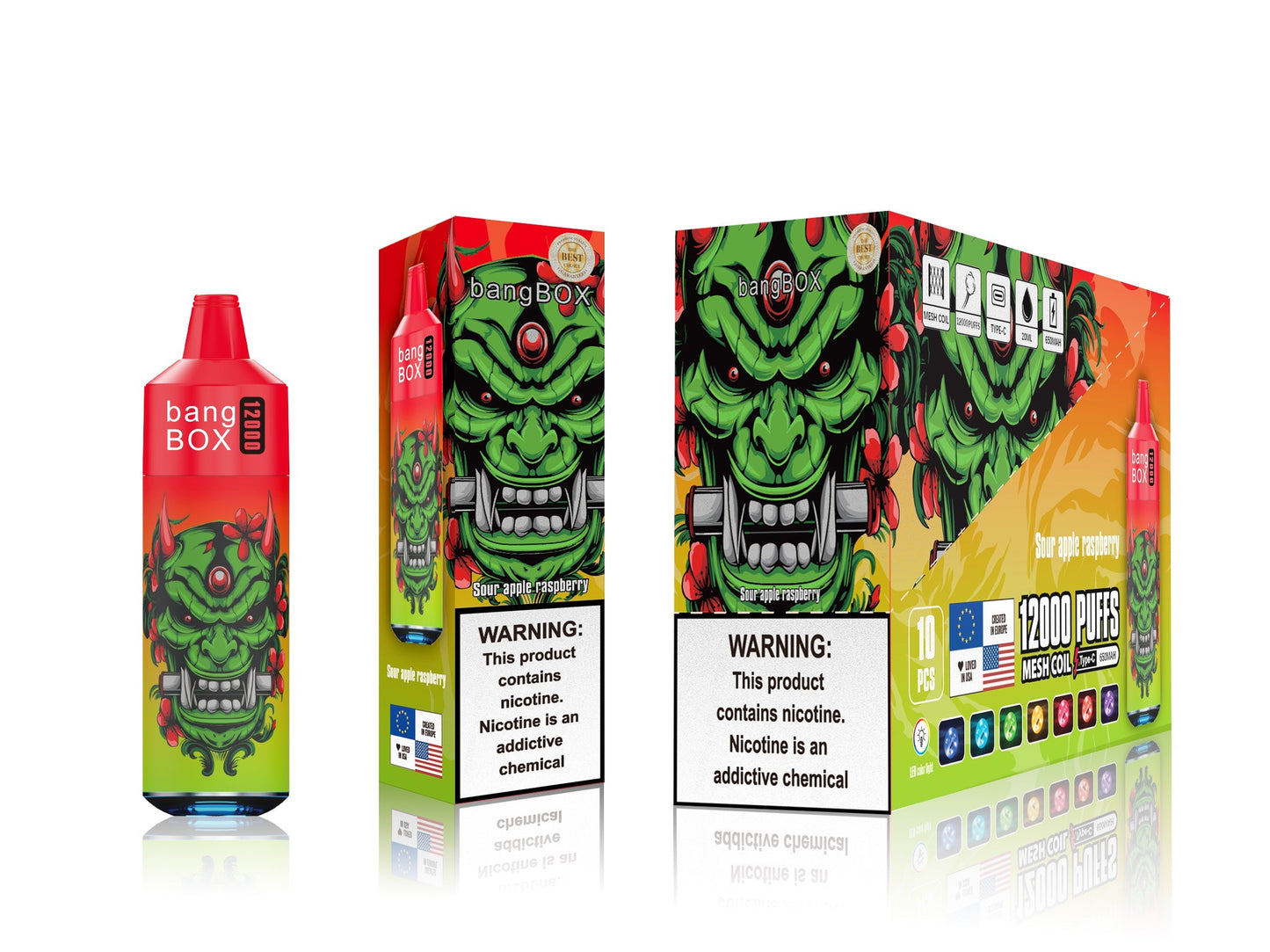 BANGBOX VAPE 12000 PUFFS/12 FLAVORS /RGB LIGHT/Battery650Mah /E-juice volume: 28ml 12flavors.