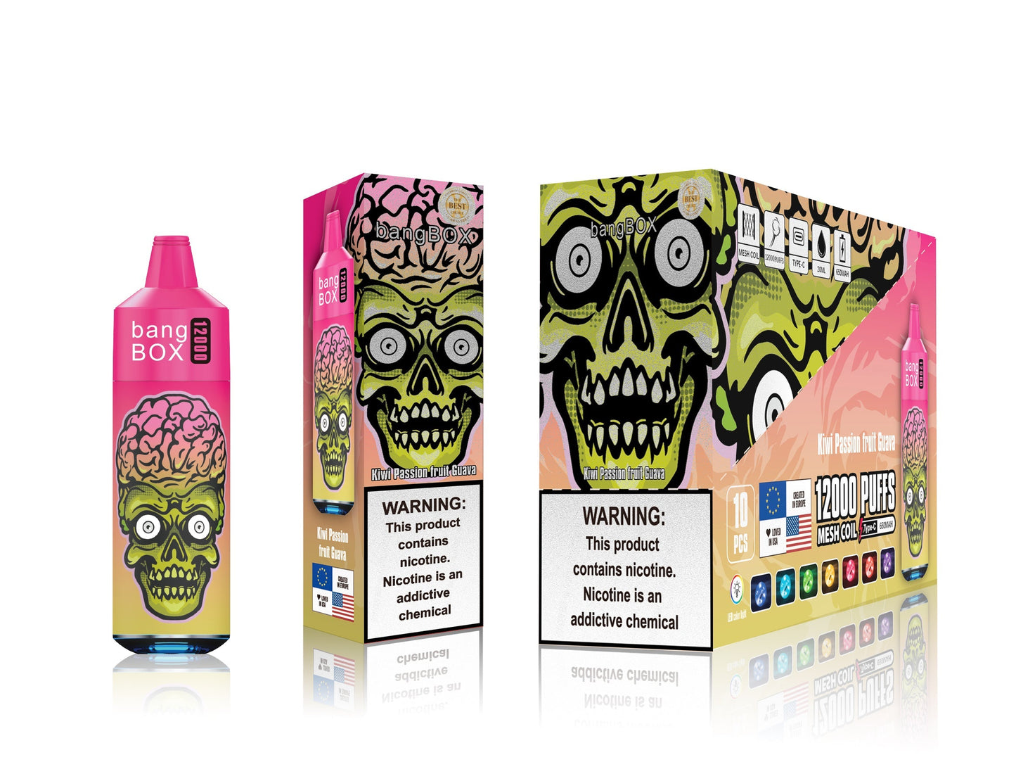 BANGBOX VAPE 12000 PUFFS/12 FLAVORS /RGB LIGHT/Battery650Mah /E-juice volume: 28ml 12flavors.