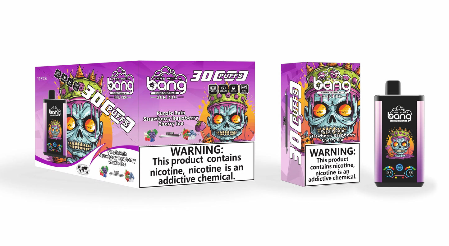 Bang 30000 Puffs PRO 30k puffs Disposable Vape(0% TO 5%Nicotine ) 30ML 850mah Rechargeable 16 Flavors
