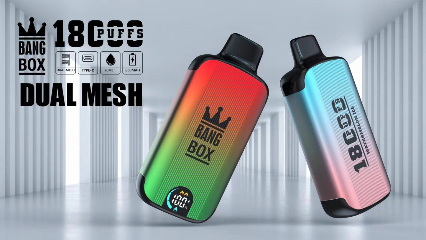 Bangbox 18000 Puffs Smart Screen Disposable E Cigarettes Vape Dual Mesh Coil Led display 26ml 850MAH 12Flavors
