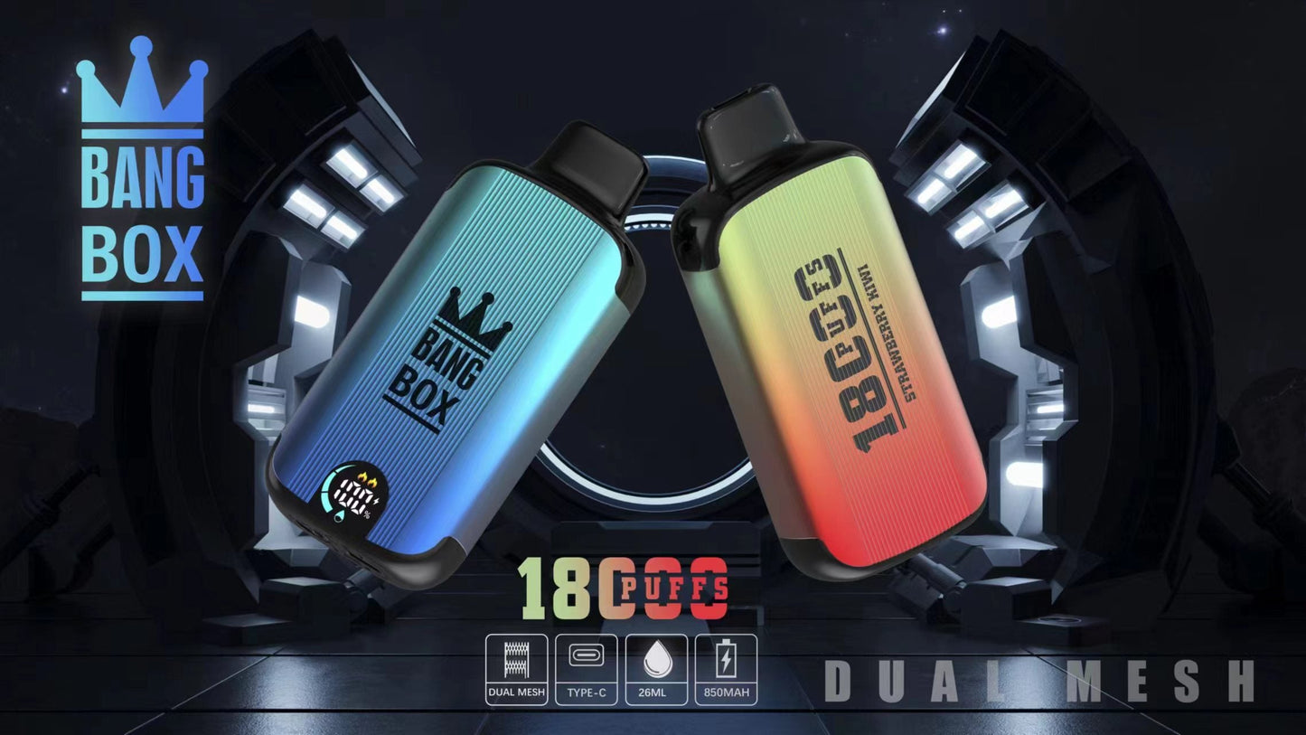 Bangbox 18000 Puffs Smart Screen Disposable E Cigarettes Vape Dual Mesh Coil Led display 26ml 850MAH 12Flavors