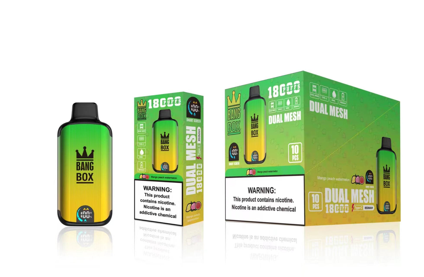 Bangbox 18000 Puffs Smart Screen Disposable E Cigarettes Vape Dual Mesh Coil Led display 26ml 850MAH 12Flavors