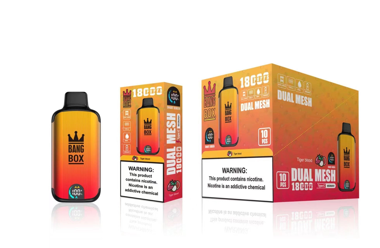 Bangbox 18000 Puffs Smart Screen Disposable E Cigarettes Vape Dual Mesh Coil Led display 26ml 850MAH 12Flavors
