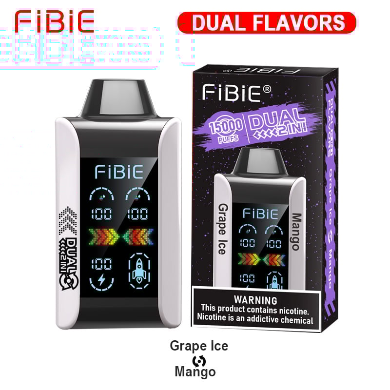 GRAPE ICE & MANGO -FIBIE 15000 PUFFS Dual Flavors Disposable Vapor Wands(15000 PUFFS)