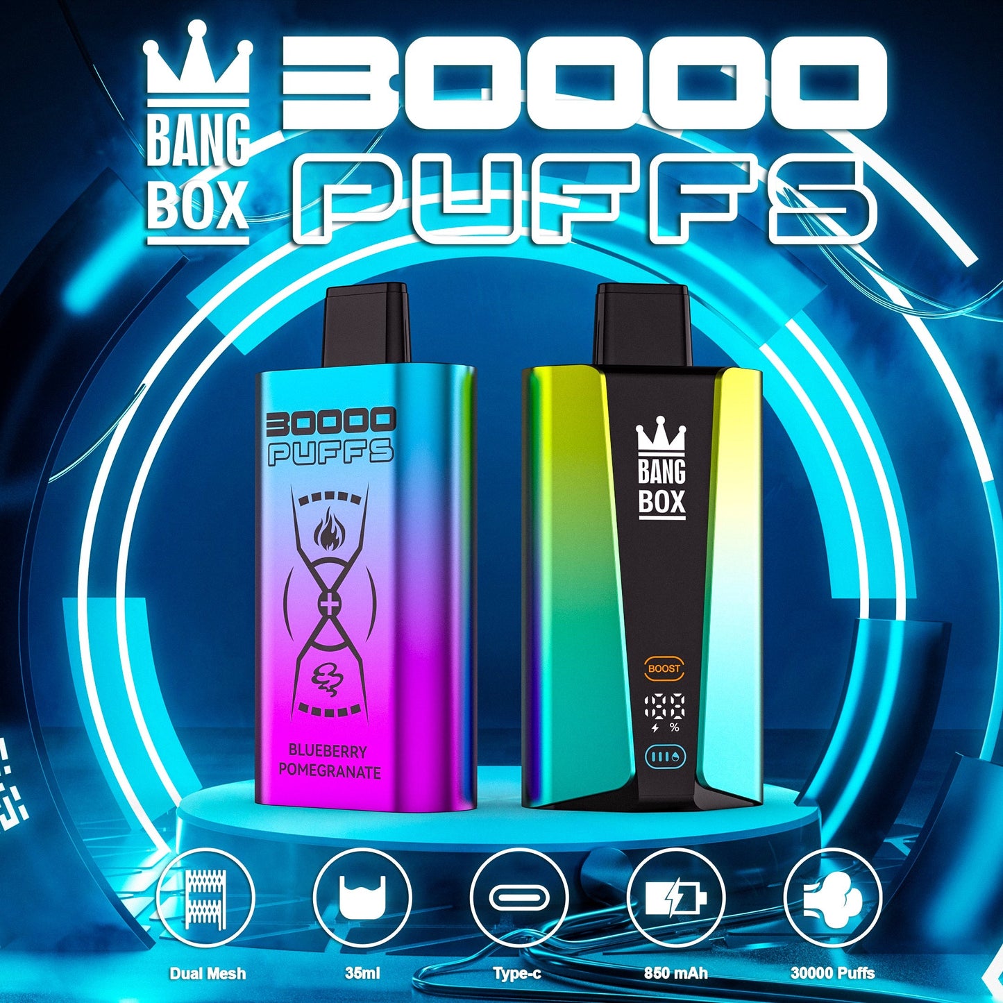Bangbox 30000puff vape,LED Display capcity Batterya ,35ML 850MAH ,12 Flavor Display