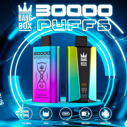 Bangbox 30000puff vape,LED Display capcity Batterya ,35ML 850MAH ,12 Flavor Display