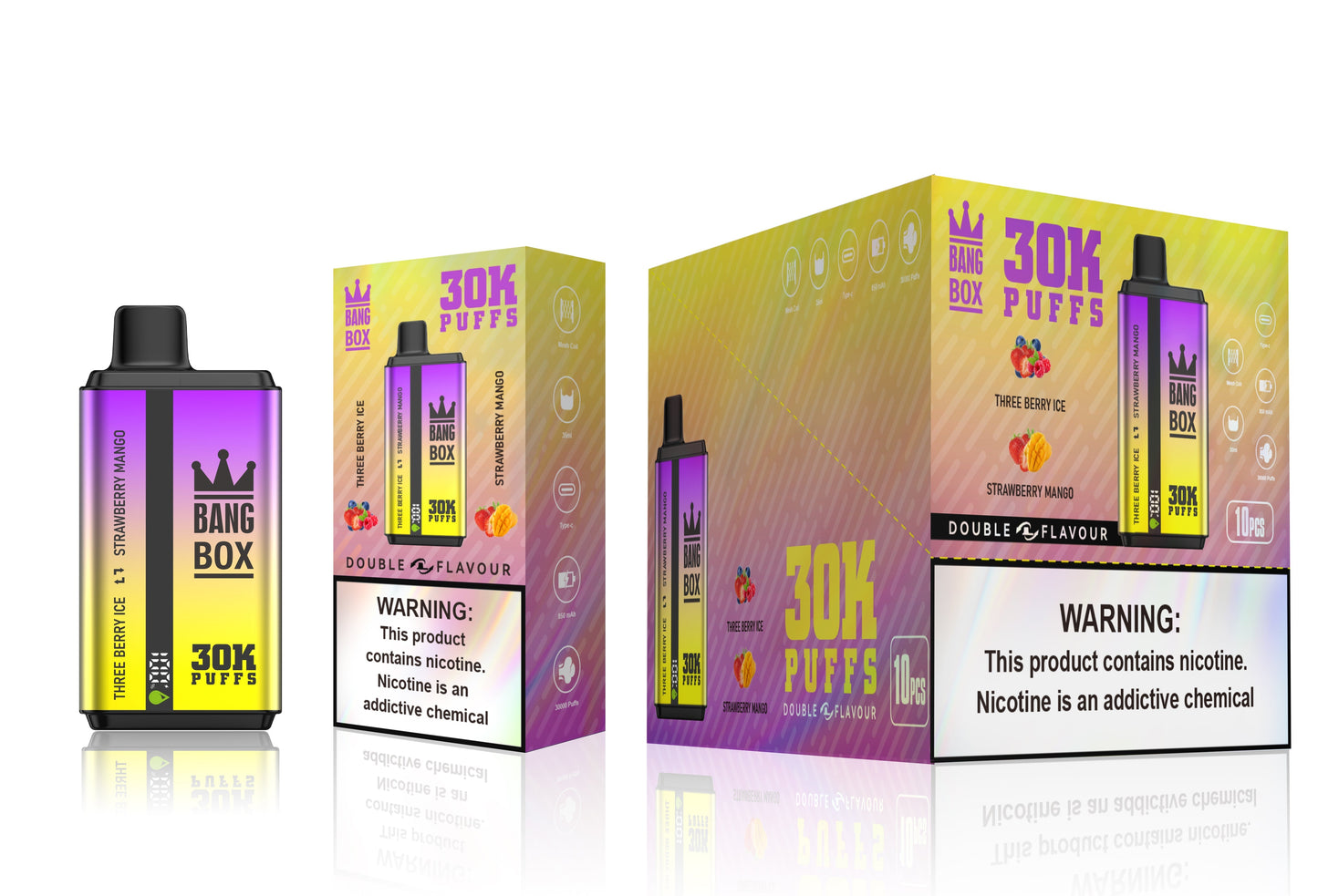 BANGBOX 30000 puffs dual flavors vape,LED Display capcity Batterya ,35ml 850MAH 12 Flavor