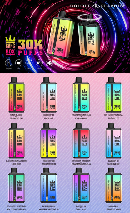 BANGBOX 30000 puffs dual flavors vape,LED Display capcity Batterya ,35ml 850MAH 12 Flavor