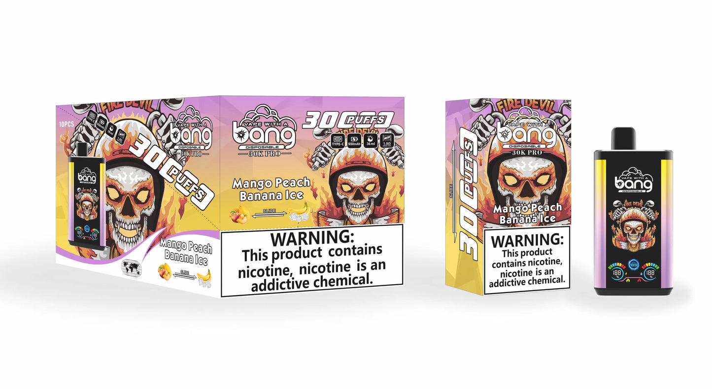 Bang 30000 Puffs PRO 30k puffs Disposable Vape(0% TO 5%Nicotine ) 30ML 850mah Rechargeable 16 Flavors