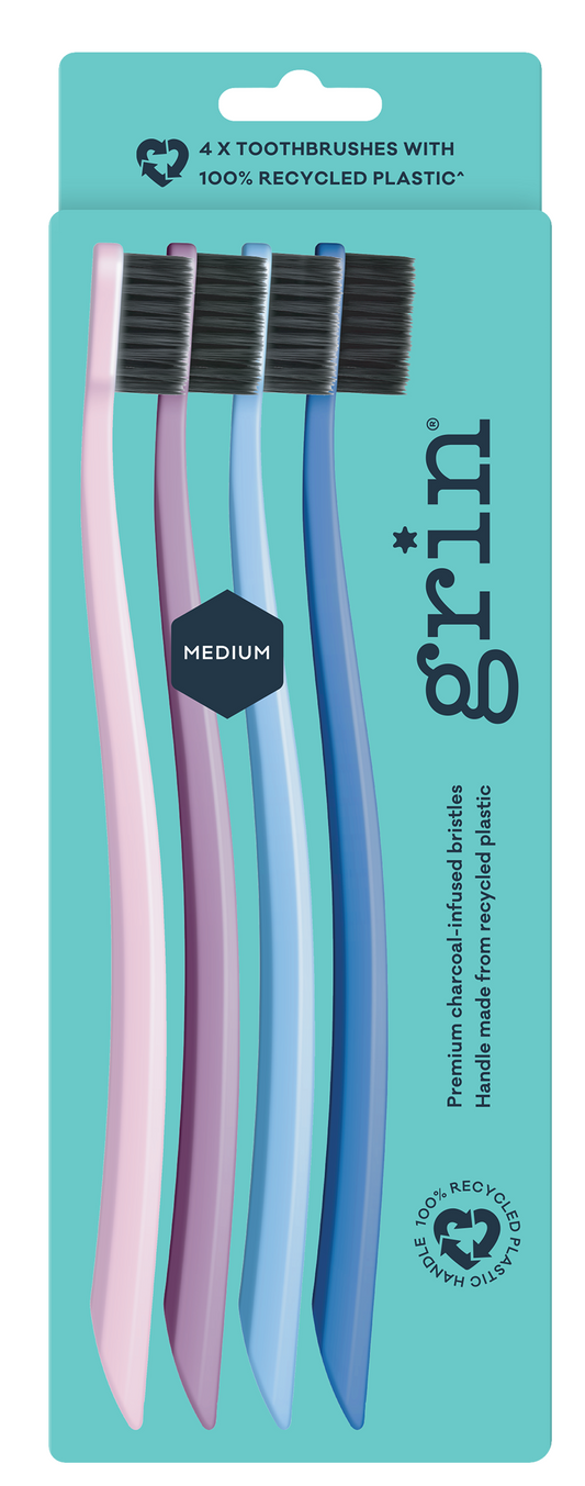 Grin 100% Recycled Toothbrush 4pk Purple (Medium)