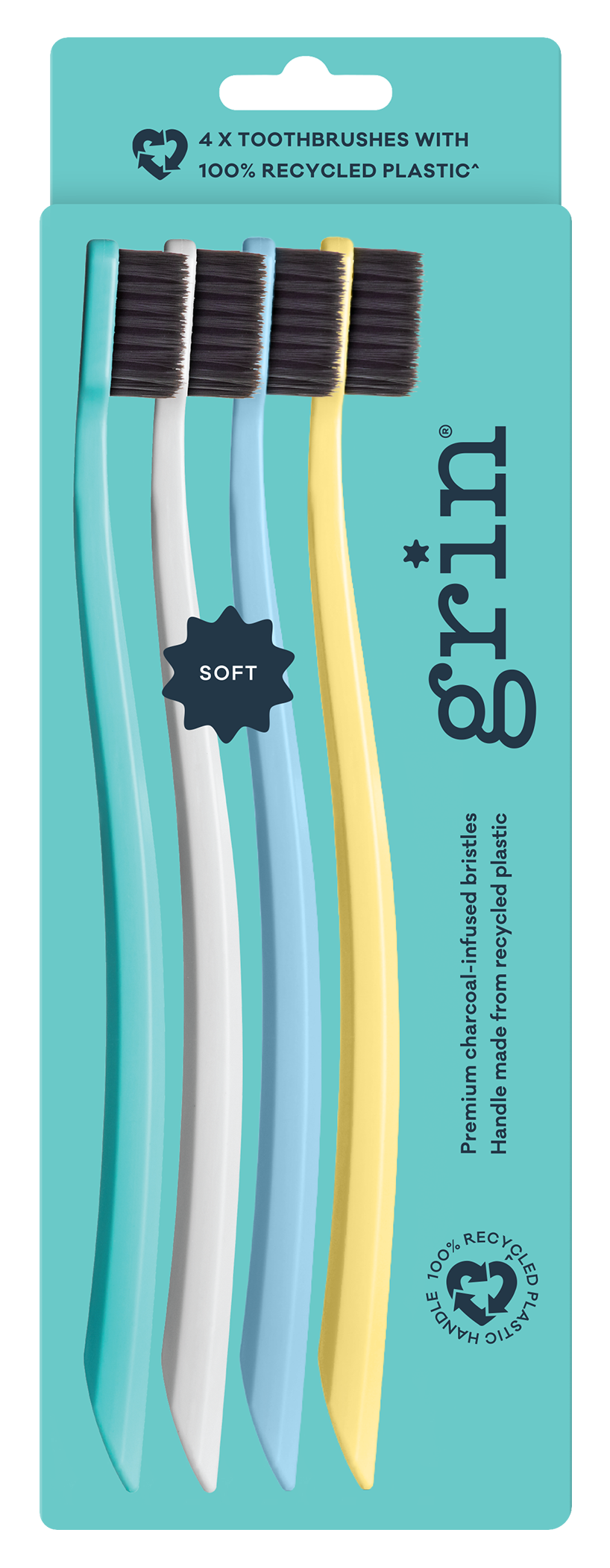 Grin 100% Recycled Toothbrush 4pk Summer Beach (Soft)