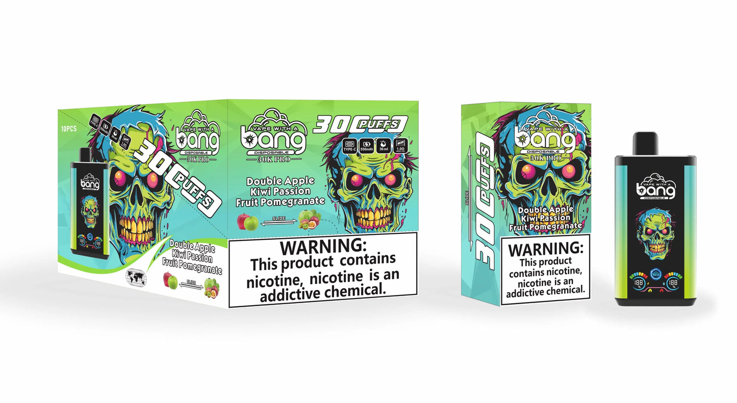 Bang 30000 Puffs PRO 30k puffs Disposable Vape(0% TO 5%Nicotine ) 30ML 850mah Rechargeable 16 Flavors