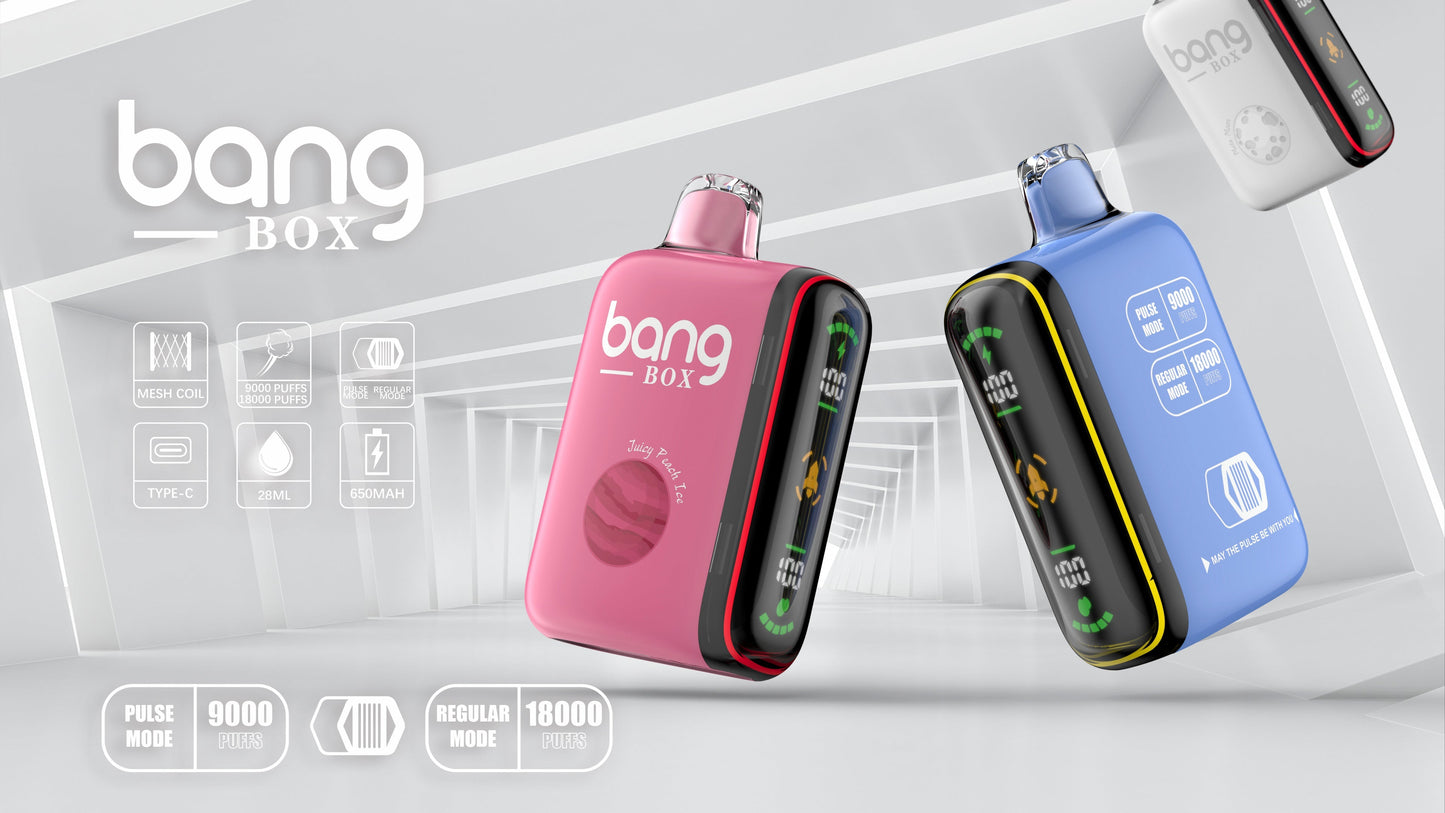 BANGBOX 9000/18000 PUFFS/11 FLAVORS /Battery650Mah /E-juice volume: 28ml 650mAh