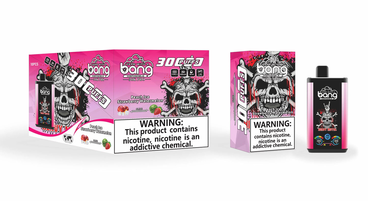 Bang 30000 Puffs PRO 30k puffs Disposable Vape(0% TO 5%Nicotine ) 30ML 850mah Rechargeable 16 Flavors
