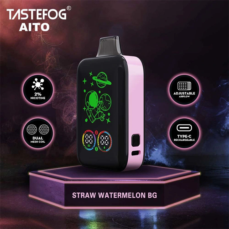 Smart Full Screen Tastefog Aito 25000 Puffs 2% Nicotine Dual Mesh Coil Type-C Rechargeable Disposable Vape