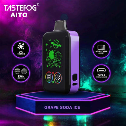 Smart Full Screen Tastefog Aito 25000 Puffs 2% Nicotine Dual Mesh Coil Type-C Rechargeable Disposable Vape