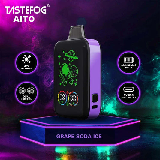 Smart Full Screen Tastefog Aito 25000 Puffs 2% Nicotine Dual Mesh Coil Type-C Rechargeable Disposable Vape