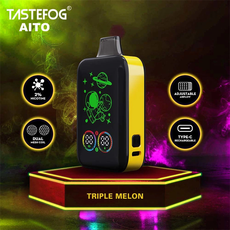 Smart Full Screen Tastefog Aito 25000 Puffs 2% Nicotine Dual Mesh Coil Type-C Rechargeable Disposable Vape