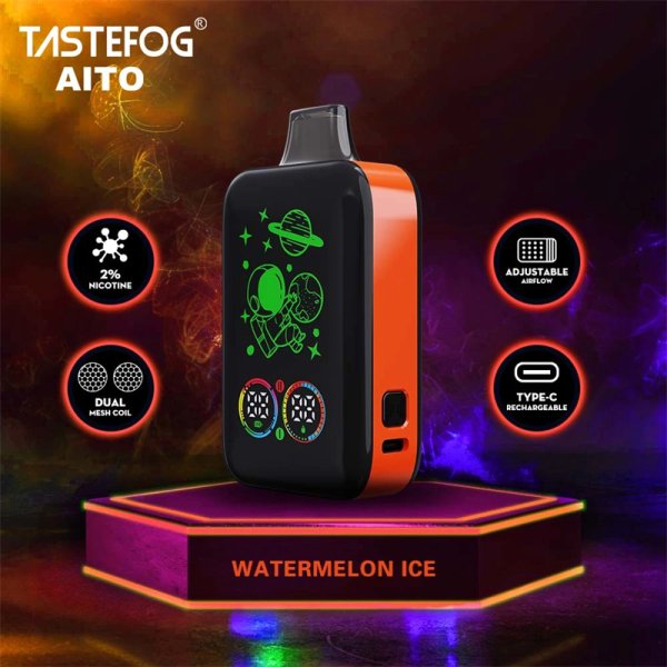 Smart Full Screen Tastefog Aito 25000 Puffs 2% Nicotine Dual Mesh Coil Type-C Rechargeable Disposable Vape